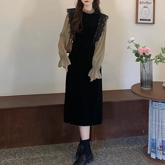 Theoneshopsファッション 洋服 シンプル レトロ レース フェイクレイヤード ワンピース