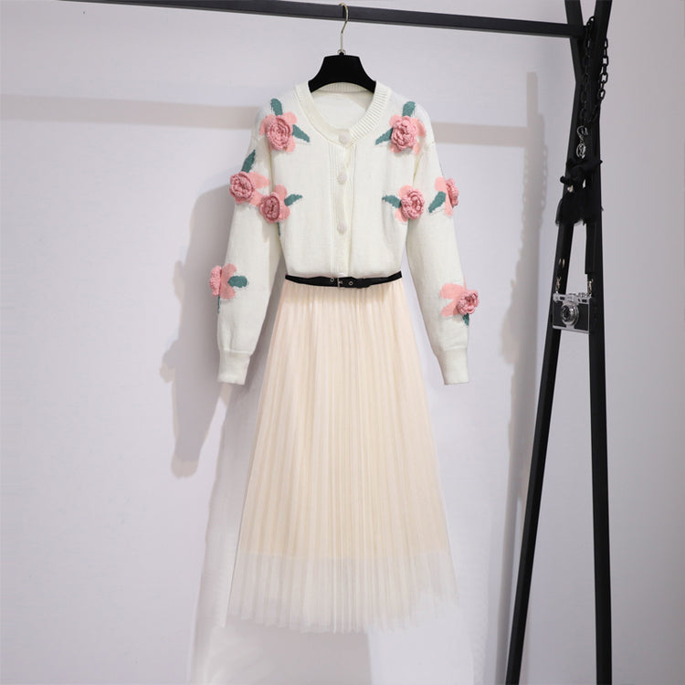 Theoneshopsレディース ファッション オシャレ ニットセーター+メッシュ スカート セットアップ