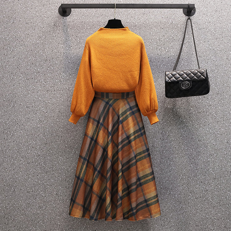 Theoneshopsレディース ファッション オレンジ色 セーター+ハイウエスト スカート ins超人気 セットアップ