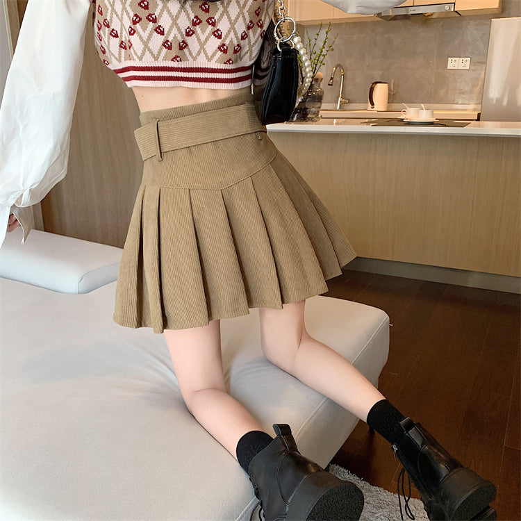 Theoneshopsファッション レディース レトロ ハイウエスト スウェット フェミニン 韓国通販 Aライン スカート