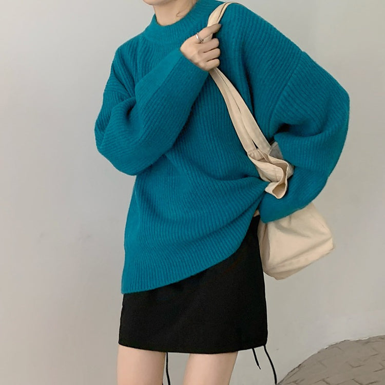 フェミニン ラウンドネック 無地 カジュアル ルーズ 韓国 セーター