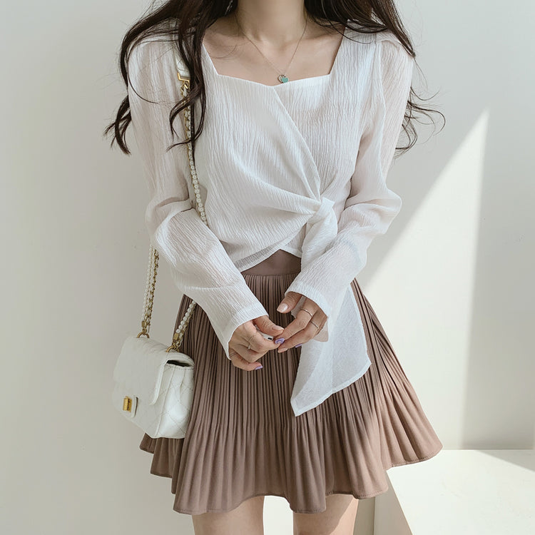 Theoneshopsファッション 洋服 シンプル レトロ 気質 スクエアネック スウェット 韓国 シャツ
