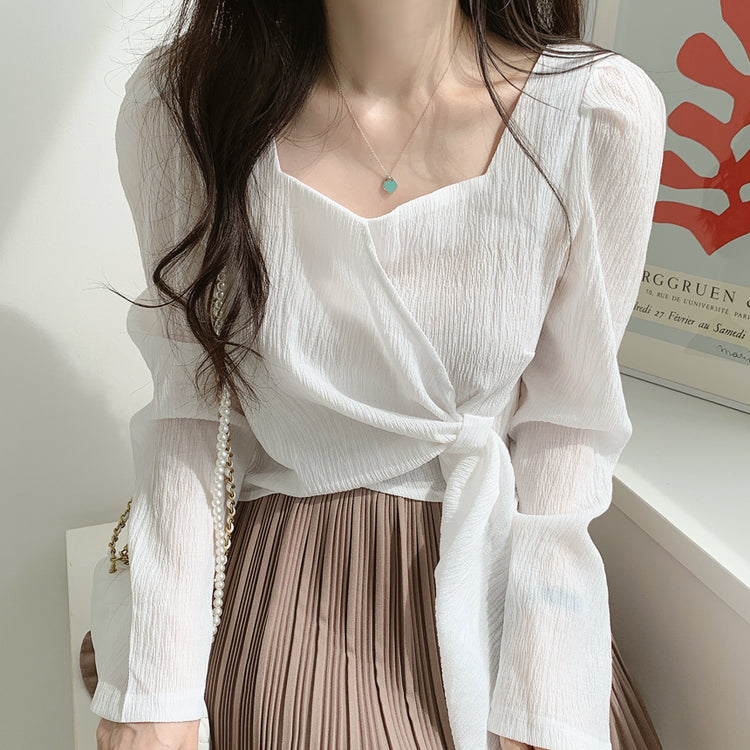 Theoneshopsファッション 洋服 シンプル レトロ 気質 スクエアネック スウェット 韓国 シャツ