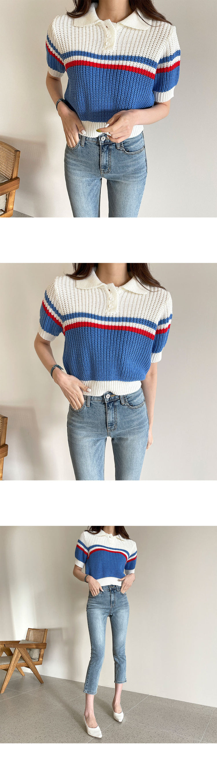Theoneshopsレディース ファッション 配色 スウェット 春 新作 合わせやすい 韓国 気質 オシャレ 半袖 ニットセーター