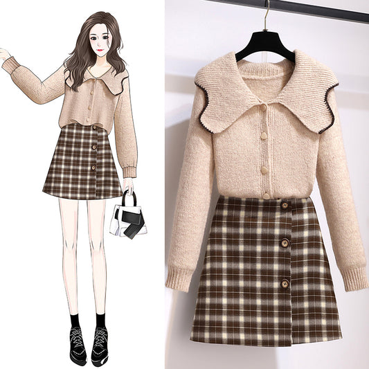 Theoneshopsフェミニン人形の襟 スウェット 可愛い服  ニットセーター スカート セットアップ