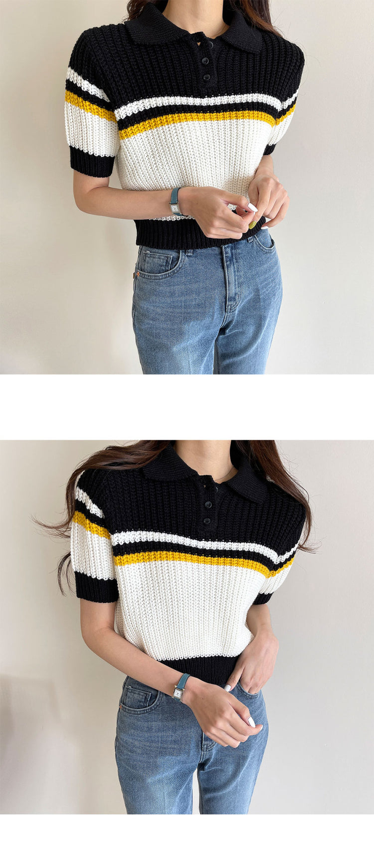 Theoneshopsレディース ファッション 配色 スウェット 春 新作 合わせやすい 韓国 気質 オシャレ 半袖 ニットセーター