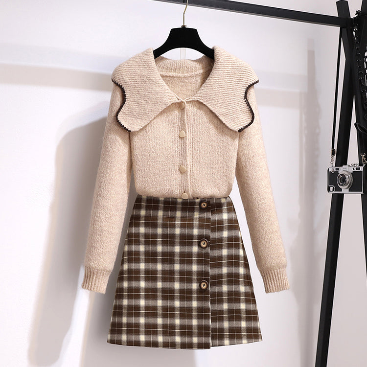 Theoneshopsフェミニン人形の襟 スウェット 可愛い服  ニットセーター スカート セットアップ