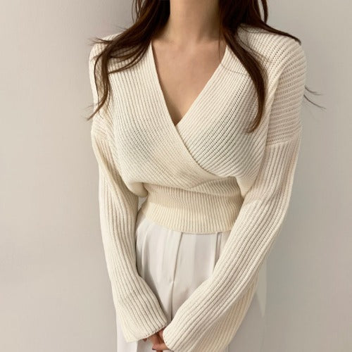 Theoneshopsファッション 洋服 可愛い服 レトロ 気質 Vネック スウェット 韓国ファッション ニット セーター