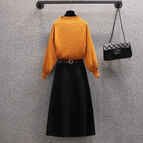 Theoneshopsレディース ファッション オレンジ色 セーター+ハイウエスト スカート ins超人気 セットアップ